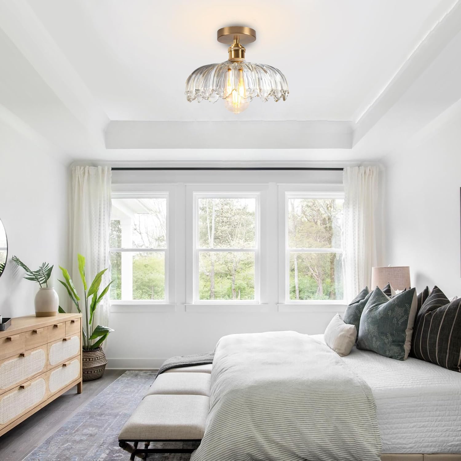 Lampa sufitowa Oświetlenie szklane Lampa sufitowa Kreatywność Kwiat Decoro E27 Mosiądz Lampy Sufitowe Lampa Wisząca Na Przedpokój Sypialnia Jadalnia