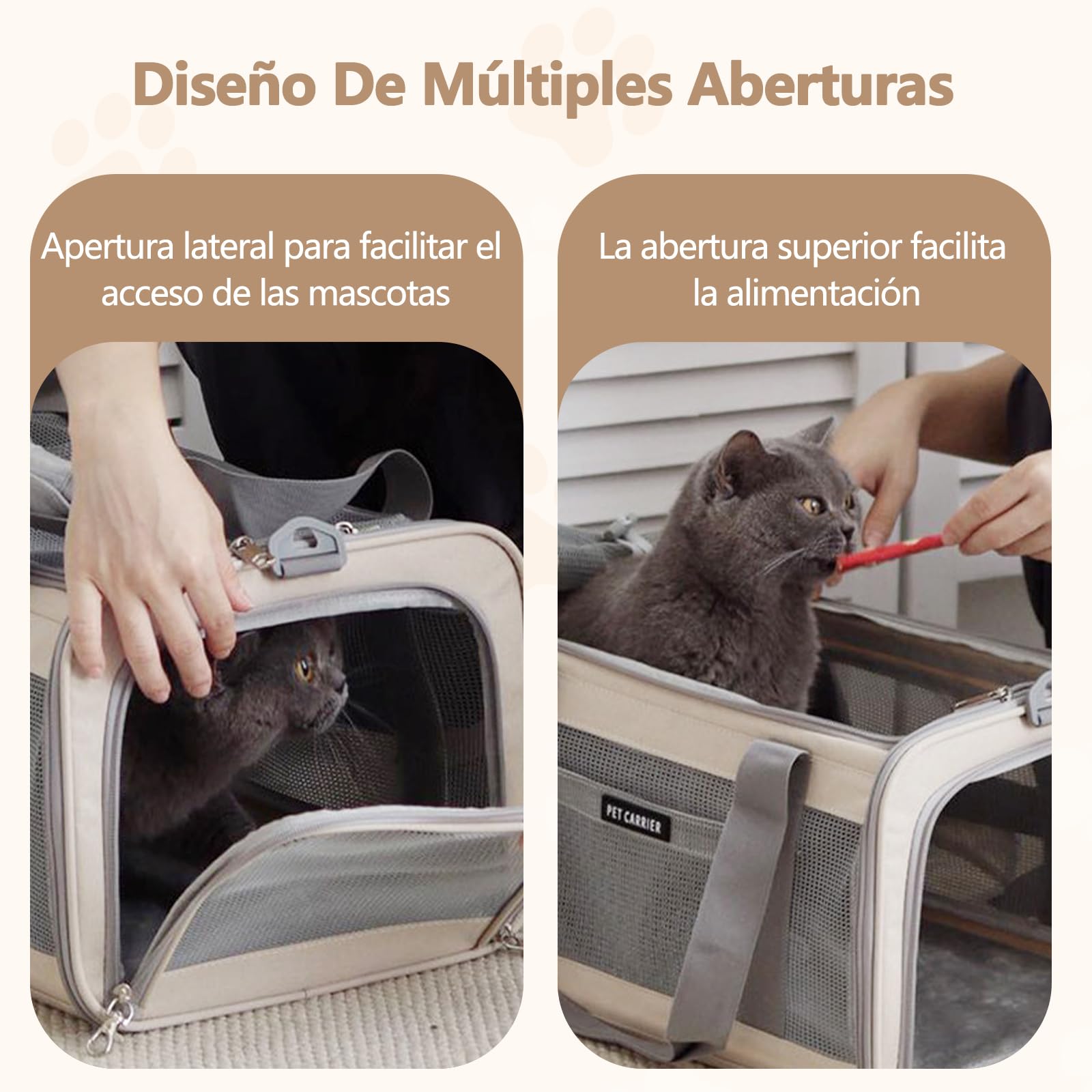 Galatée Bolsa De Viaje para Mascotas, Transpirable, Ligera, Plegable, Se Puede Llevar En La Mano o Cruzada, Múltiples Aberturas, Cierre para Evitar Fugas, Incluye Bolsa De Almacenamiento (Beige)