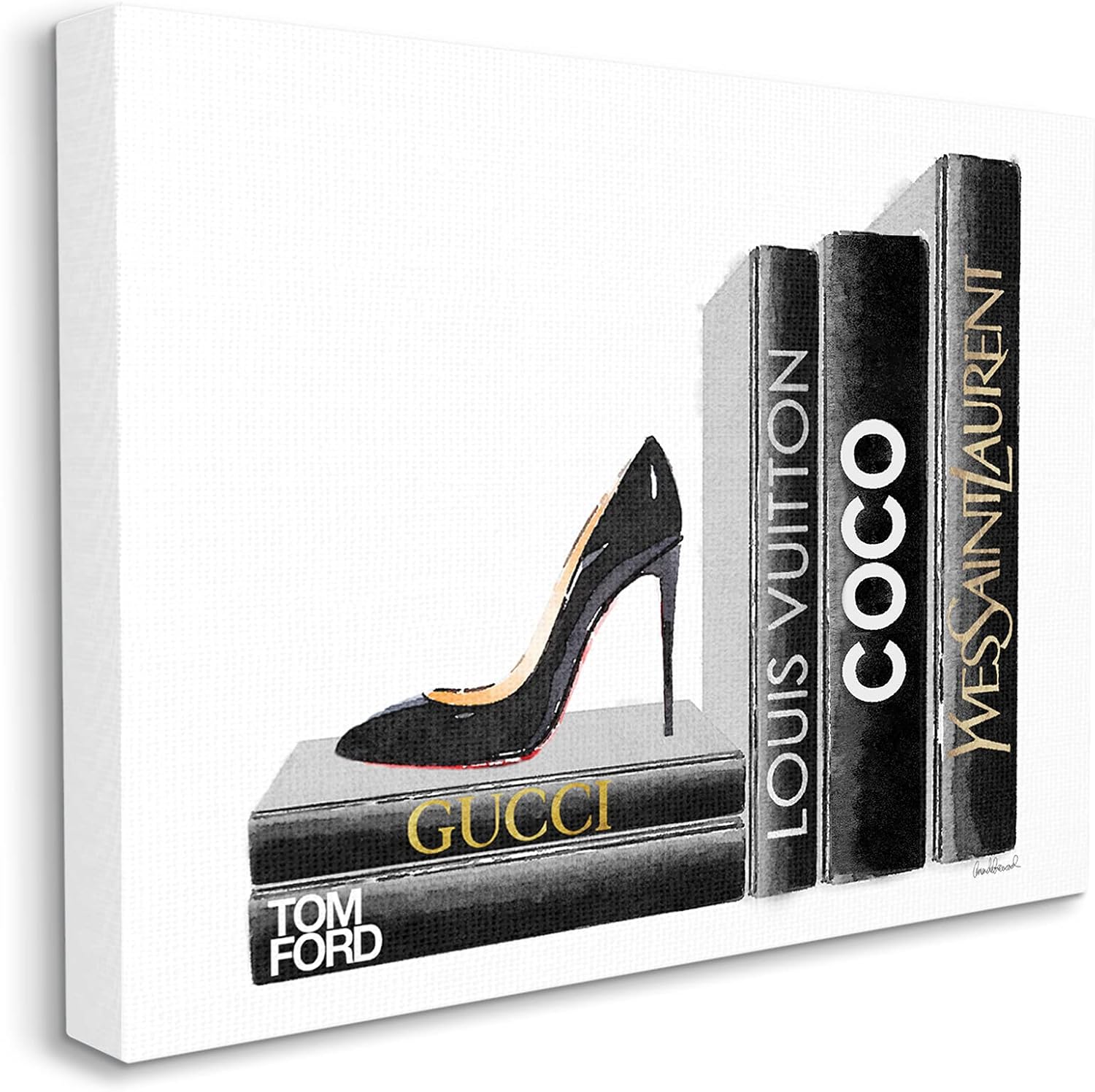 Stupell Industries High Fashion Black Book Shelf with Stilettos Heel Canvas Wall Art, 24 x 30, Design by Artist Amanda Greenwood