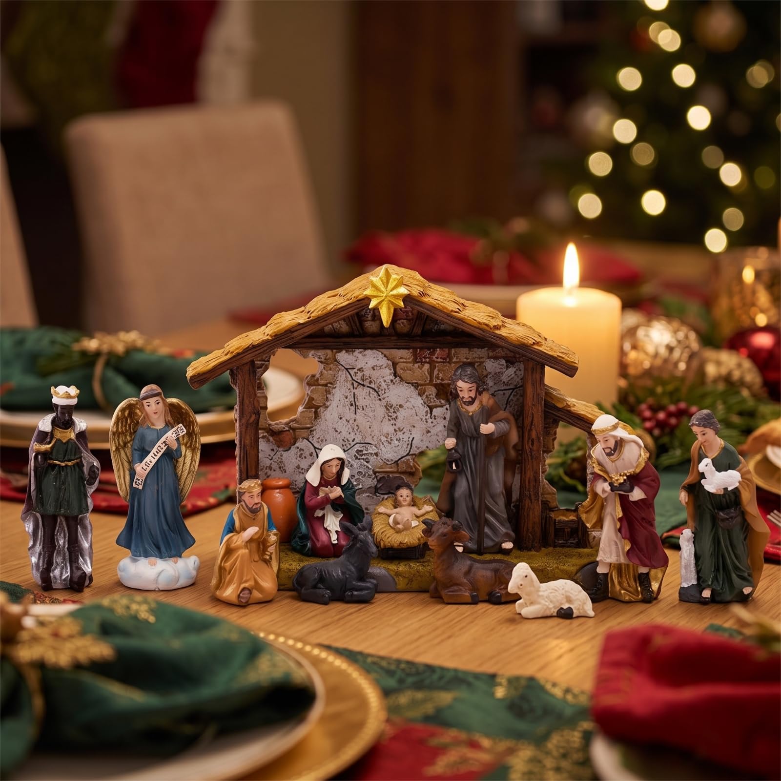 Crèche Noël avec Étable Traditionnelle Crèche Noël Compacte Étable la Nativité pour Cheminée