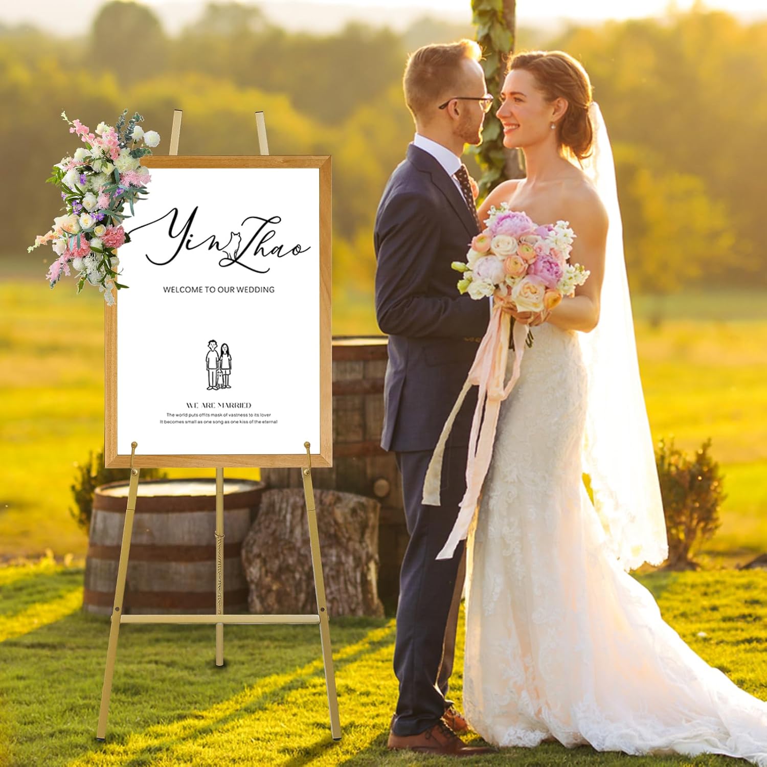 Metal Easel Stand with Chain Support for Mirror,58 Inch Floor Easels for Display Wedding Sign,Iron Adjustable Arts & Crafts Easels(Gold)