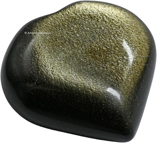 Miniatura 3 de Amazing Gemstone Golden Sheen - Piedra de palma de corazón de obsidiana de cristal  Piedra de preocupación de masaje de bolsillo para equilibrio