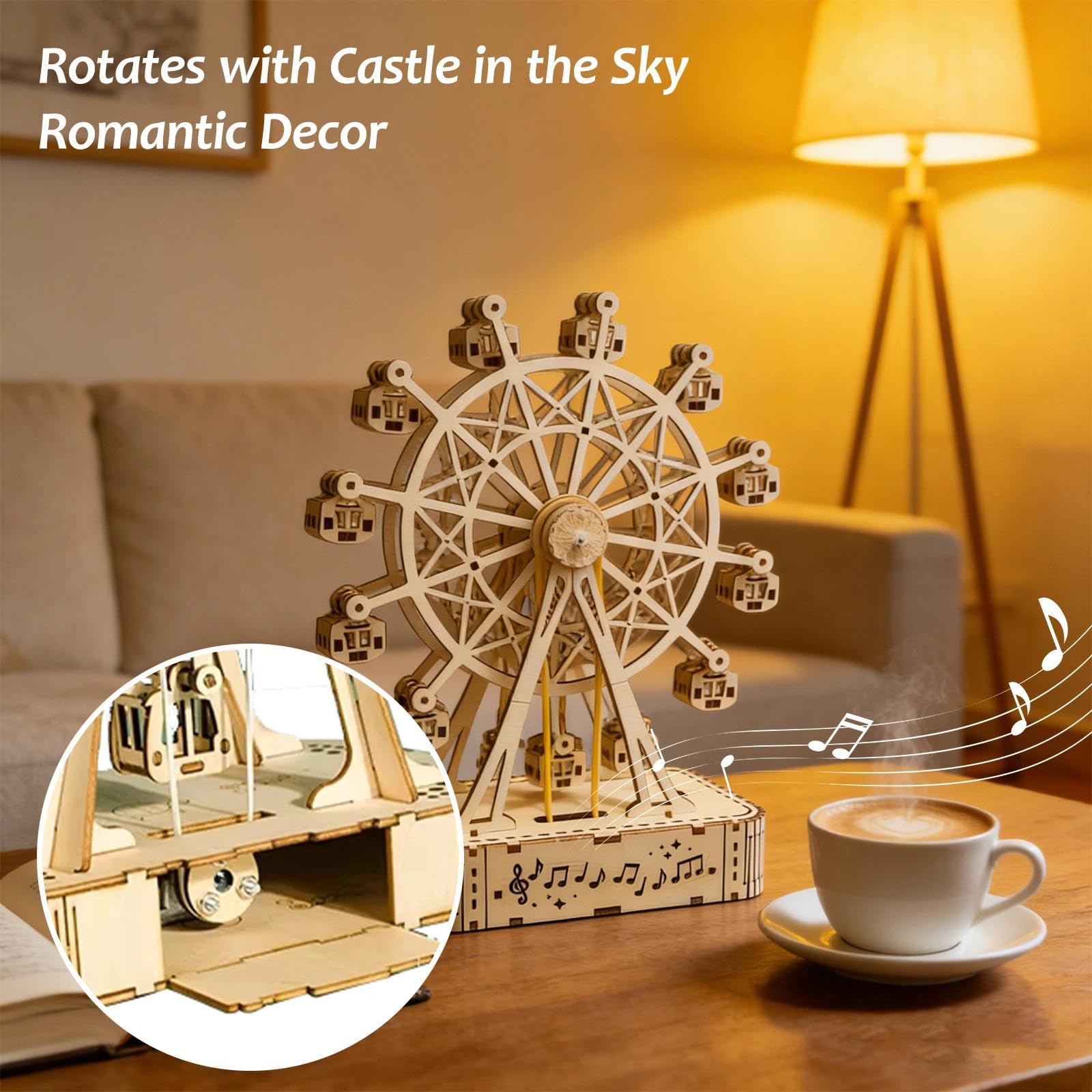 3D Wooden Puzzle for Adults DIY Ferris Wheel Music Box Model Kits, Creative Assembly Craft Gifts for Home Decor & Father's Day - Image 4