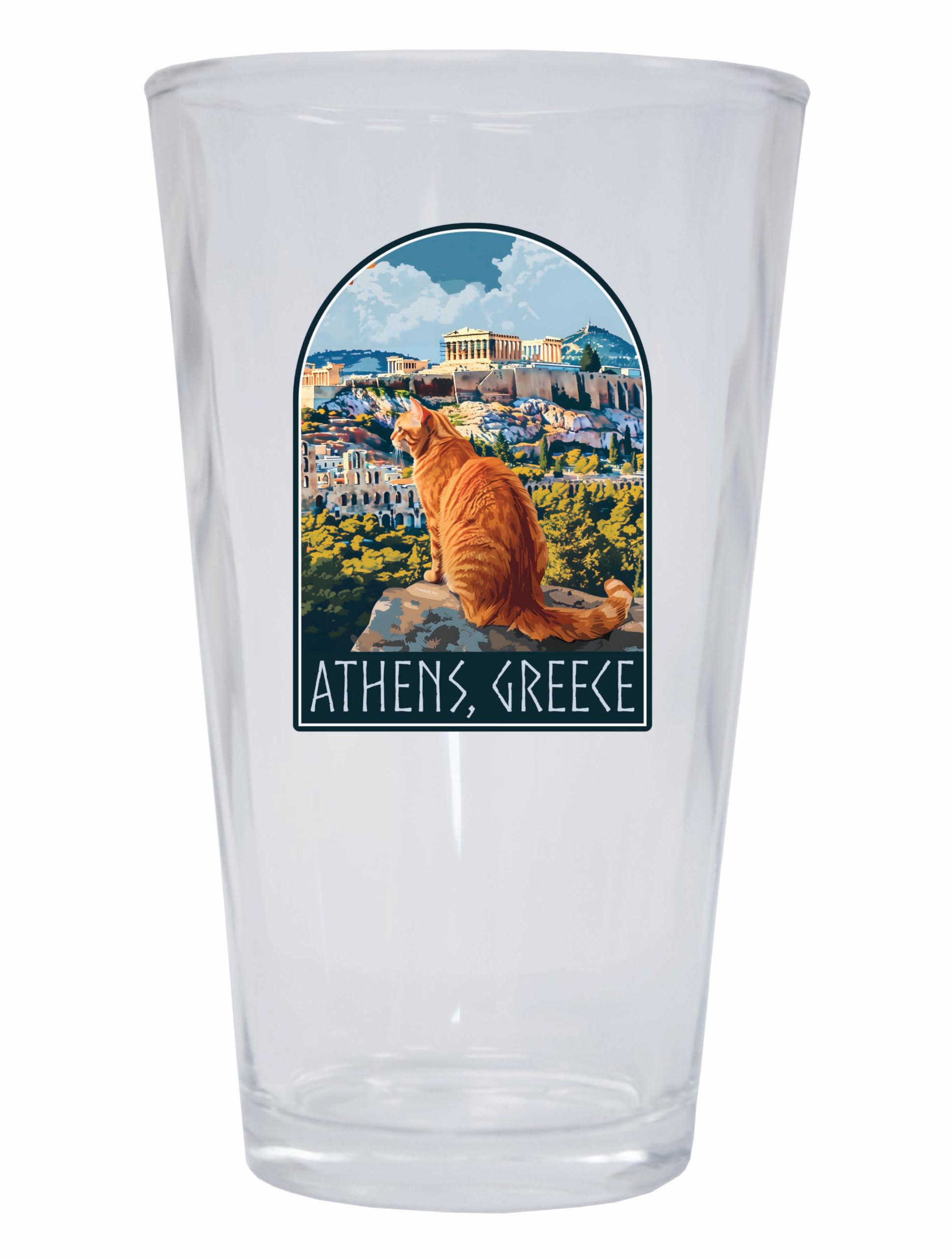 R and R Imports Athens Greece Cat Acropolis Design Souvenir 16 oz Pint Glass Single