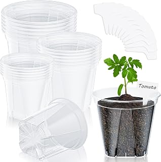 18 Pack Clear Nursery Pots for Plants, 3.9/4.7/5.5 Inch Reinforced Plastic Plant Pots with Drainage Holes High Transparency Plant Pot Seed Starter Pot High Transparency with 10 Plant Labels