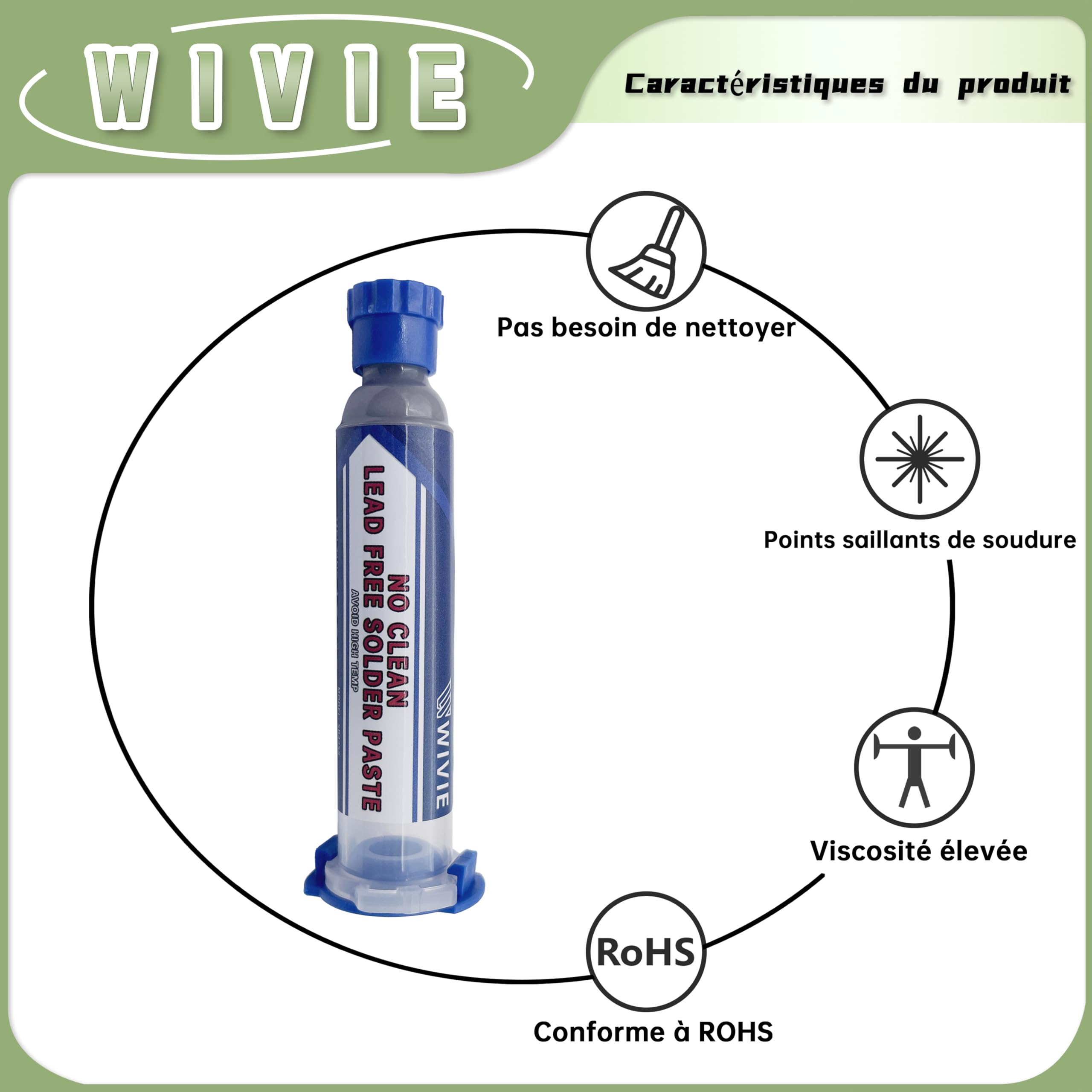 Sn42/Bi58 T4 Pasta saldante senza piombo, nessuna pulizia necessaria, punto di fusione 138 ℃, fornita da WIVIE (40 g)