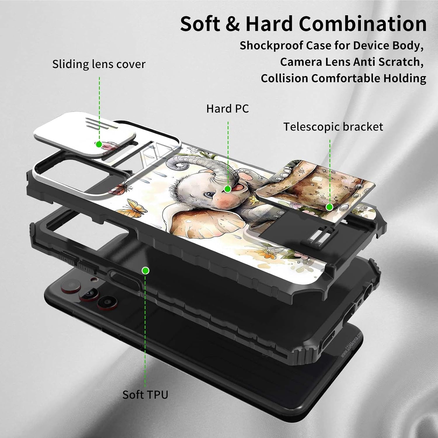 for Samsung Galaxy S25 Ultra Phone Case with Slide Camera Cover & Kickstand Dual Layer Hybrid TPU Bumper Shockproof Protective Cover Case for Samsung S25 Ultra 5G 6.9 inch 2025, Grim Skulls Reaper image 4