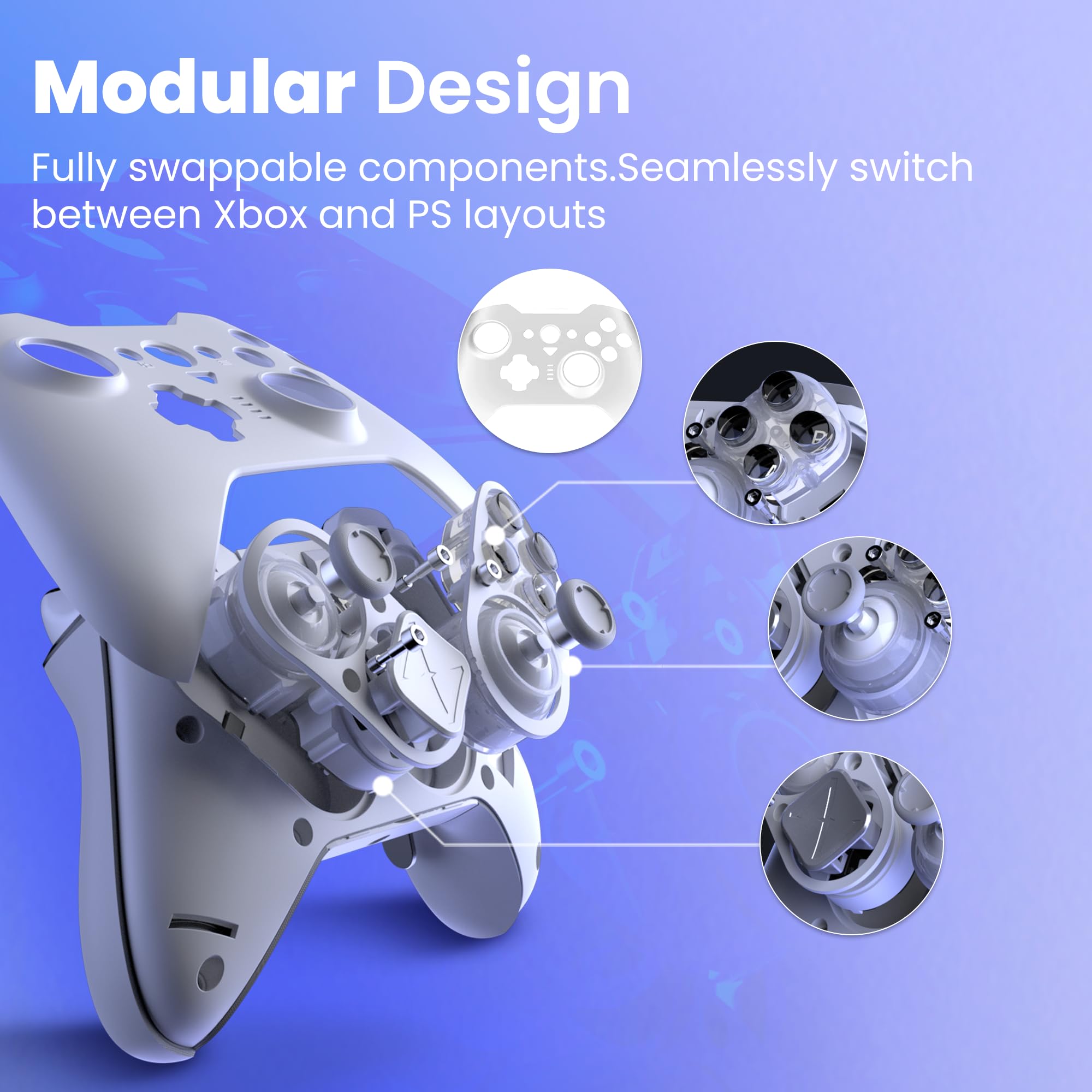 ZD O+ Excellence - Controller wireless per PC, design modulare, pulsanti rimappabili, joystick Hall 3D, jack audio e RGB, controller di gioco personalizzabile per PC/Switch2/Android/iOS (bianco)