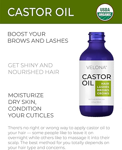 Miniatura 2 de velona Aceite de ricino orgánico certificado por la USDA, 2 onzas líquidas, estimula el crecimiento, pestañas, cejas, cabello, aceite natural,
