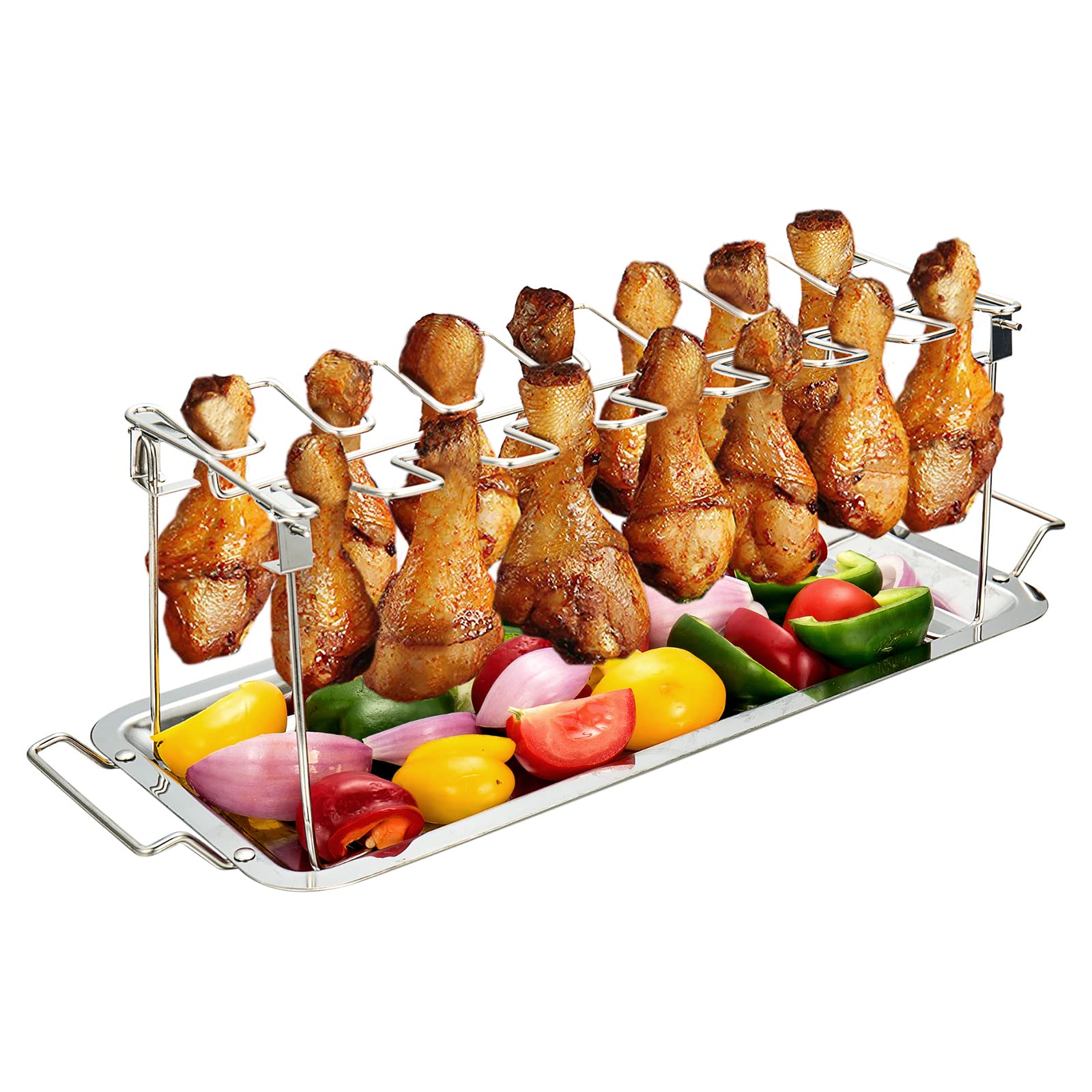 G.a HOMEFAVOR Stainless Steel Chicken Wing Leg Cooking Rack Grill Accessories Grill Holder with Drip Pan
