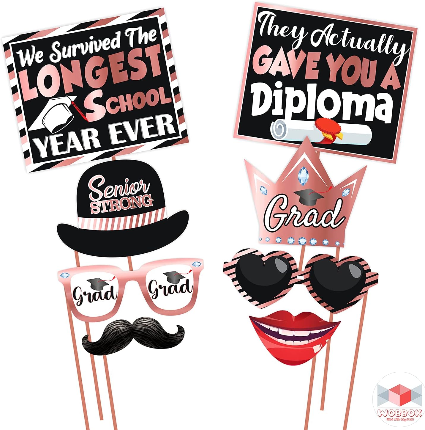 Graduation Photo Booth Party Props Pink & Black, Graduation Party Decoration, Graduation Decoration Item