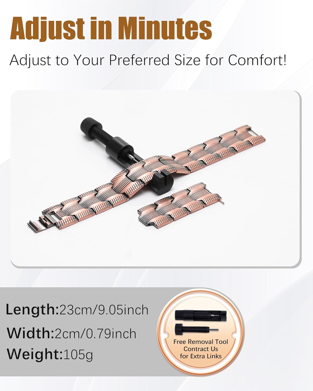 Copper Bracelet for Men, 3X Strength Magnetic Copper Bracelets for Men with 3500 Gauss Magnets, Adjustable Length with Sizing Tool - Image 6