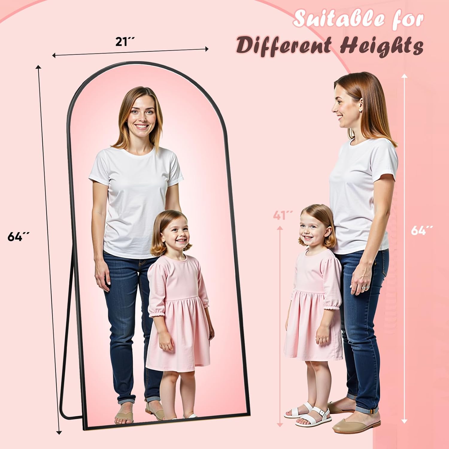 Full Length Mirror, 64" x 21" Arched Full Body Mirror Large Standing Floor Mirrors, Mirrors for Bedroom, Bathroom, Living Room Standing or Wall Leaning, Black