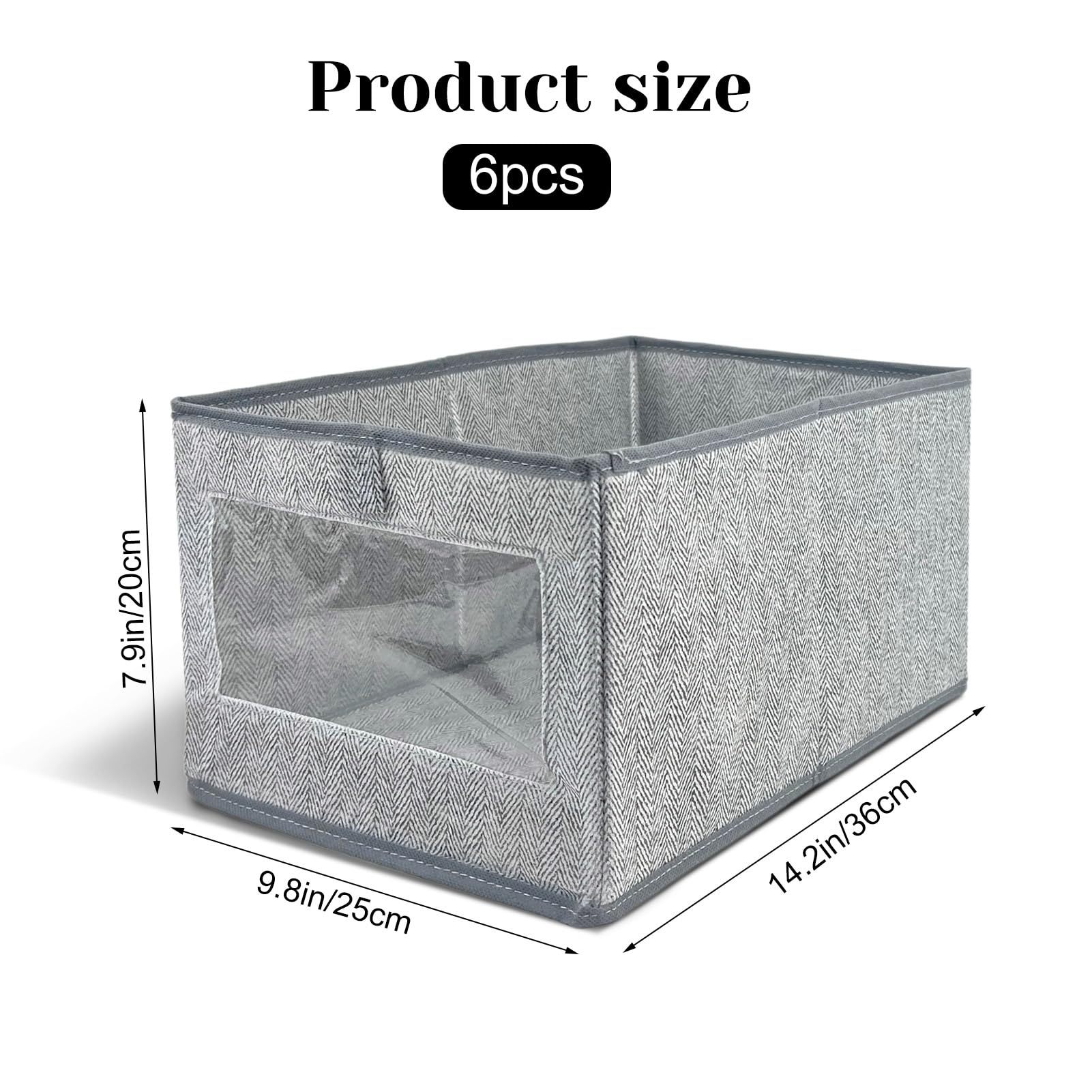 6 Pieces Linen Closet Storage Bins with Clear Window, Shelf Basket Closet Clothes Organizer Storage Containers for Organizing Shelves Wardrobe Office Clothing Books