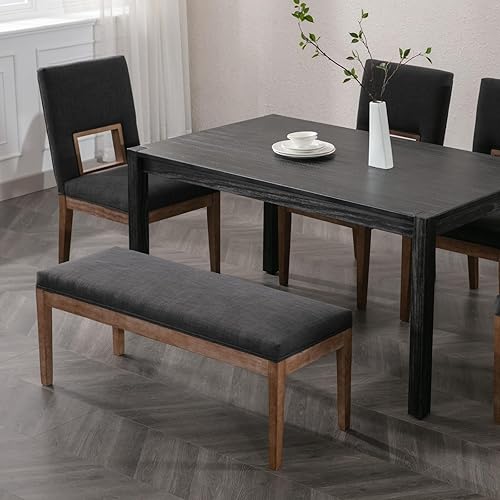 Miniatura 7 de chairus Banco de entrada tapizado de lino, banco de mesa de comedor, banco de zapatos de granja, asiento para pasillo, dormitorio, extremo de la