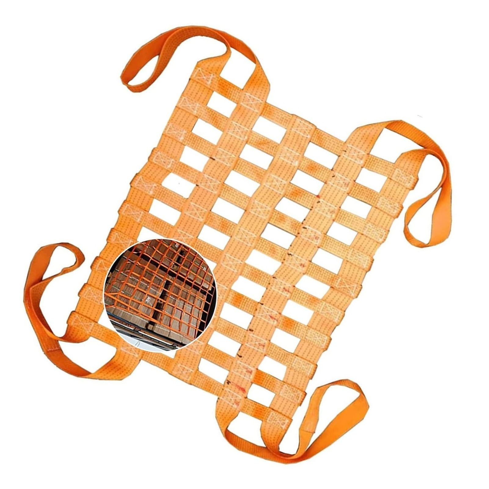 Safety Lifting Net Straps - Flat Nylon Sling Hoisting Net for Cargo, Load Capacity 0.3-3.5 Ton, 3x3 Metre, Mesh 15cm, Ideal for Material Handling