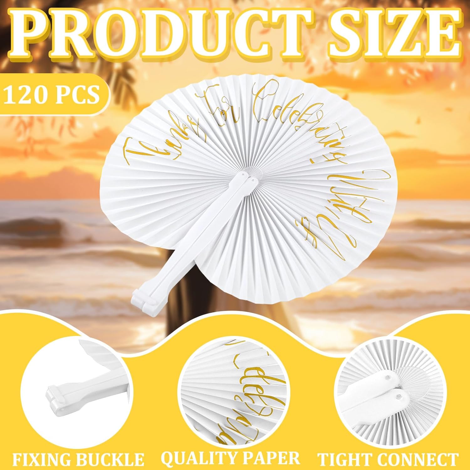 120 Pcs White Round Paper Hand Held Wedding Fans Bulk 9'' Paper Folding Fans for Weddings Foldable Fan Bridesmaid Gift for Guest Bridal Shower Dancing Party DIY Craft Photo Props Wall Decoration