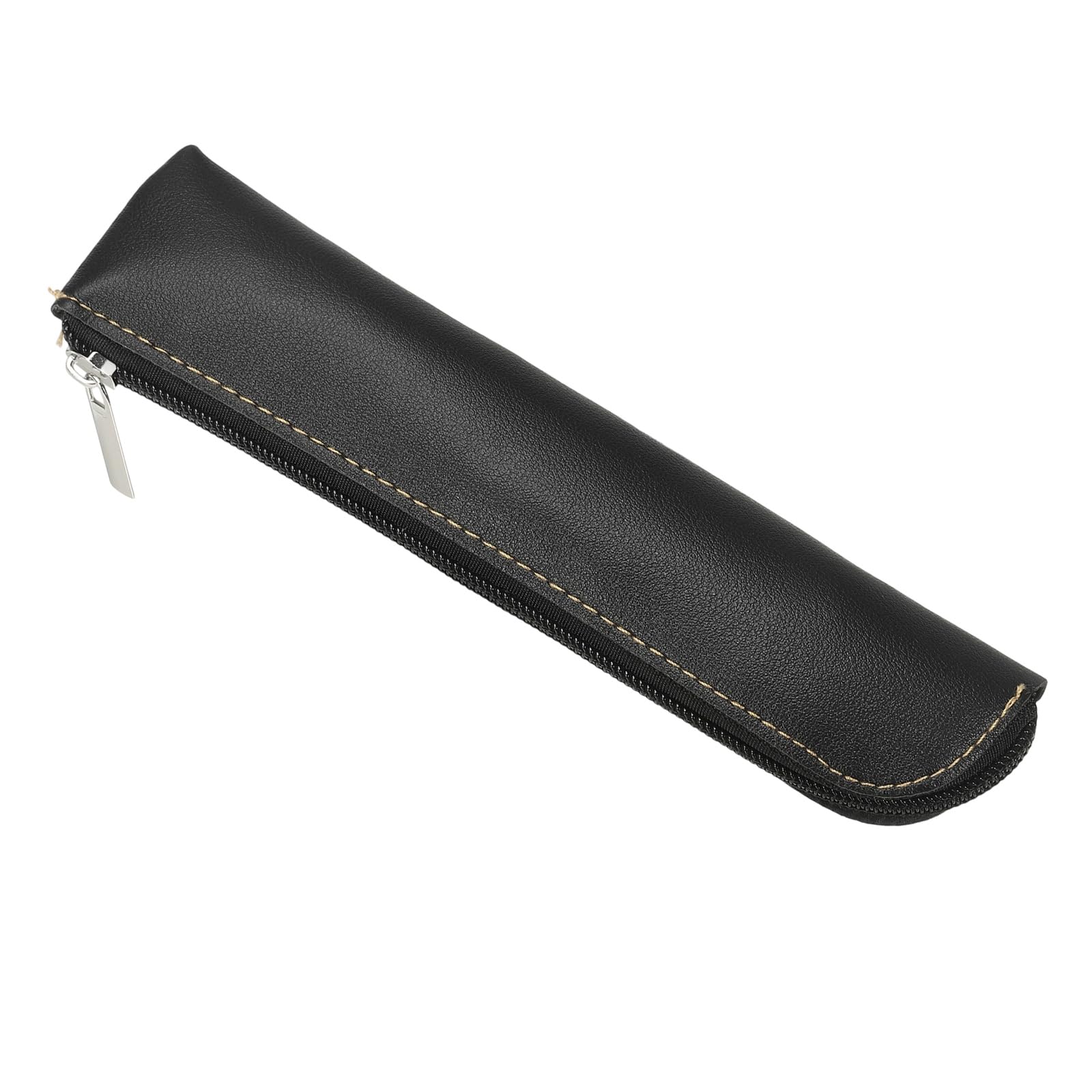 PATIKIL Leather Pen Bag, Mini Pencil Pouch Stationery Organizer Make Up Bag with Zipper for Cosmetic Pen Marker Adult, Black, 1 Pcs