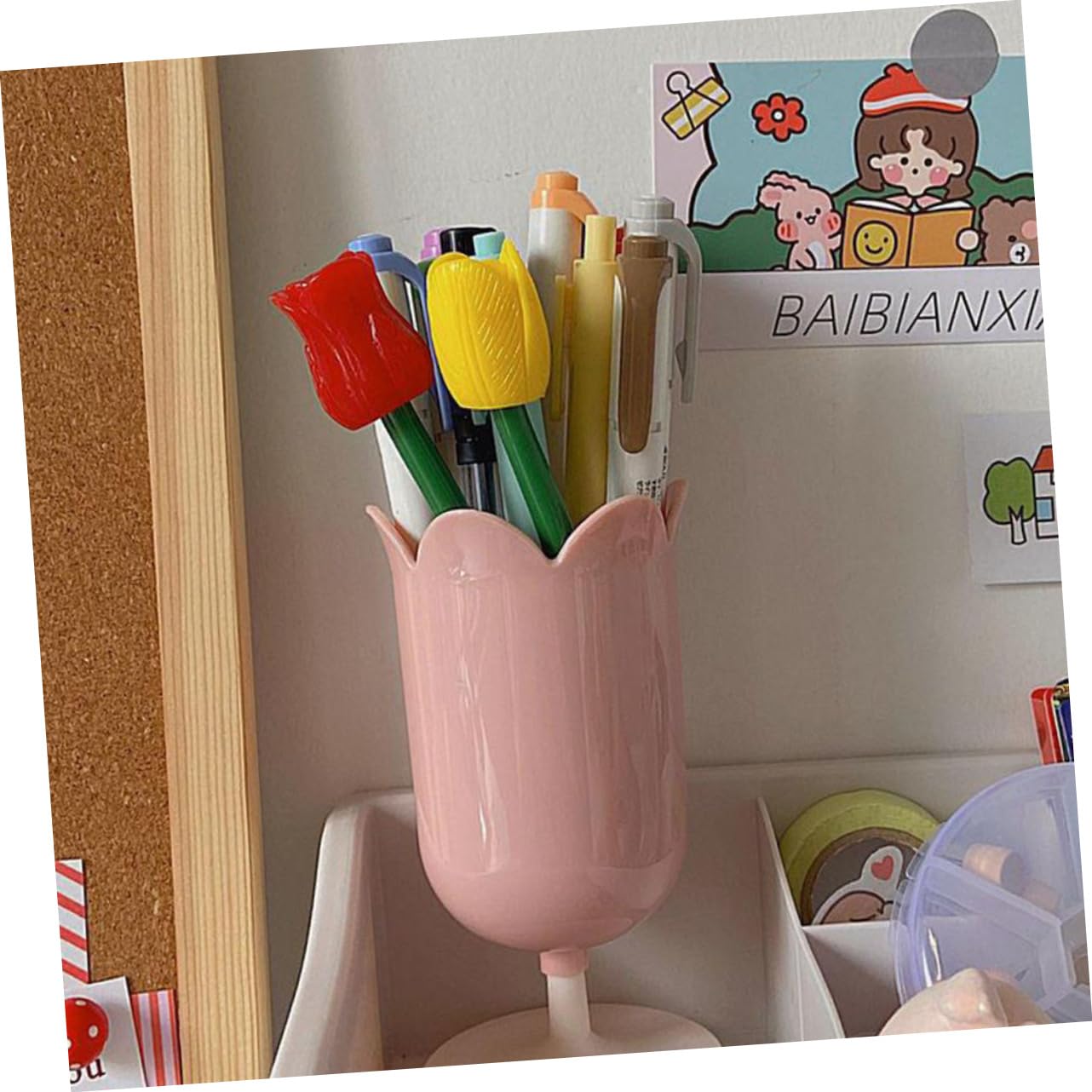 jojofuny 5 Pezzi Portapenne a Tulipano Arredamento Carino Cartoleria Piccolo Bellezza Contenitori Decorazioni Per La Tavola Portapenne Da Scrivania Rosa Plastica