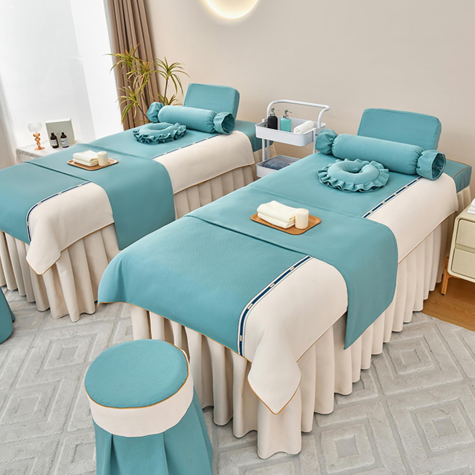 Arkusze na stół do masażu wielokrotnego użytku z otworami, pokrowiec na łóżko do masażu elastyczna poszewka na poduszkę salon kosmetyczny spa pokrowiec na stół do masażu kołdry 4-częściowe zestawy