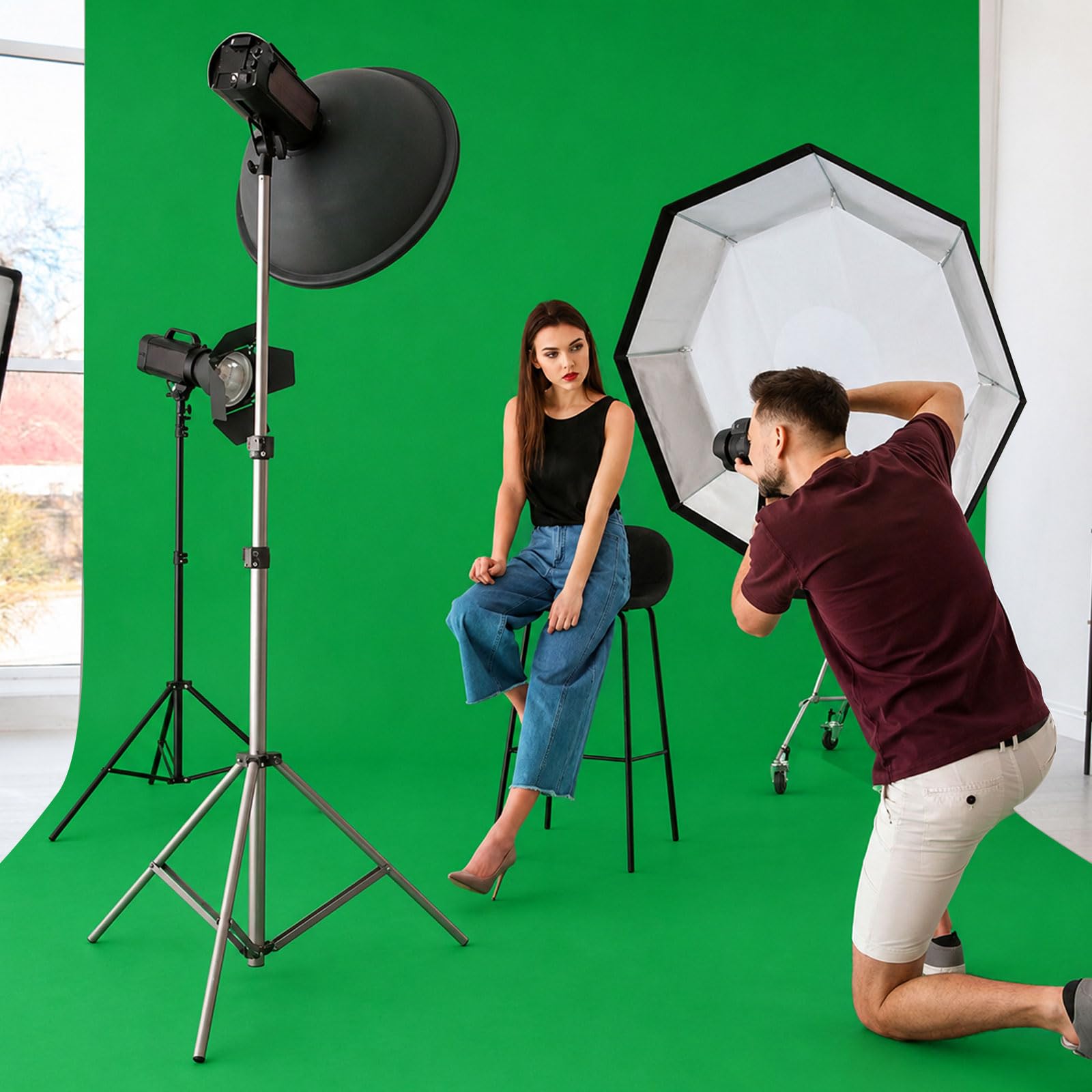 Sfondo fotografico bianco, 3 x 3 m, pieghevole, in poliestere, lavabile, per studio fotografico, riprese fotografiche, video, TV, fotografia alla moda (verde, 3 x 6 m)