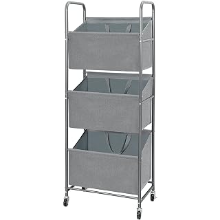 STO STO 3-Tier Vertical Rolling Laundry Hamper with Removable Bags, 120L Stackable Laundry Sorter Basket, Clothes Hamper with Wheels for Small Spaces, Closet, Bedroom, Bathroom, Laundry Room, Gray - Amazon product rated Grade A