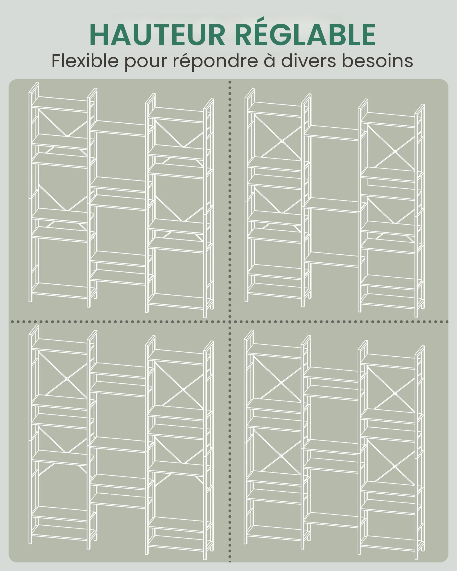 Hzuaneri Bibliothèque 17 Étagères, 24 × 152 × 186 cm Chêne Blanc et Blanc | Étagère ebout, Espacement Réglable, etagere bois, Mangatheque, Pour Salon, Chambre à Coucher, Bureau à Domicile, BC10116W