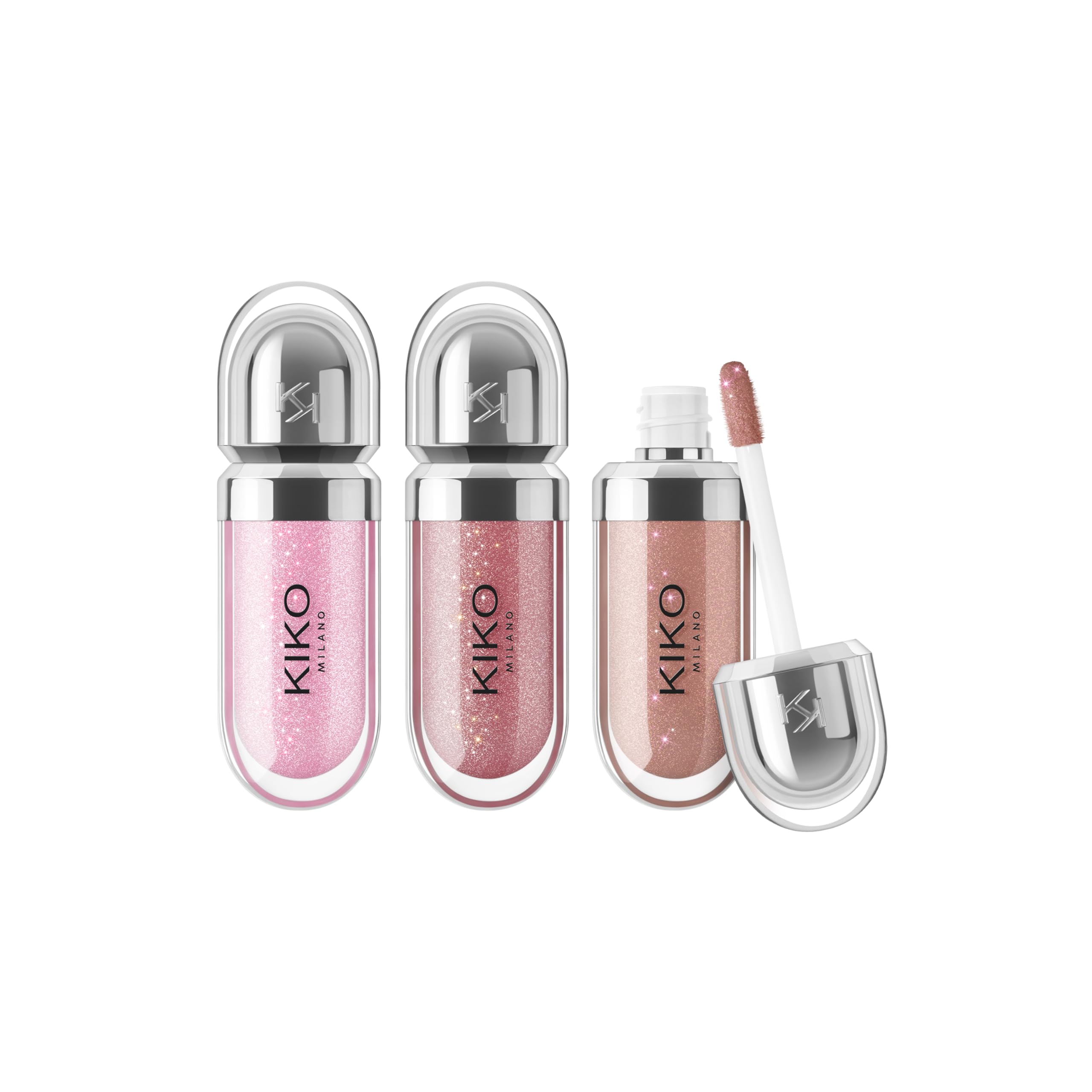 KIKO Milano Glossy Lip Set Mini, Kit Lèvres : 3 Mini Brillants À Lèvres Hydratants Effet Volumateur 3D