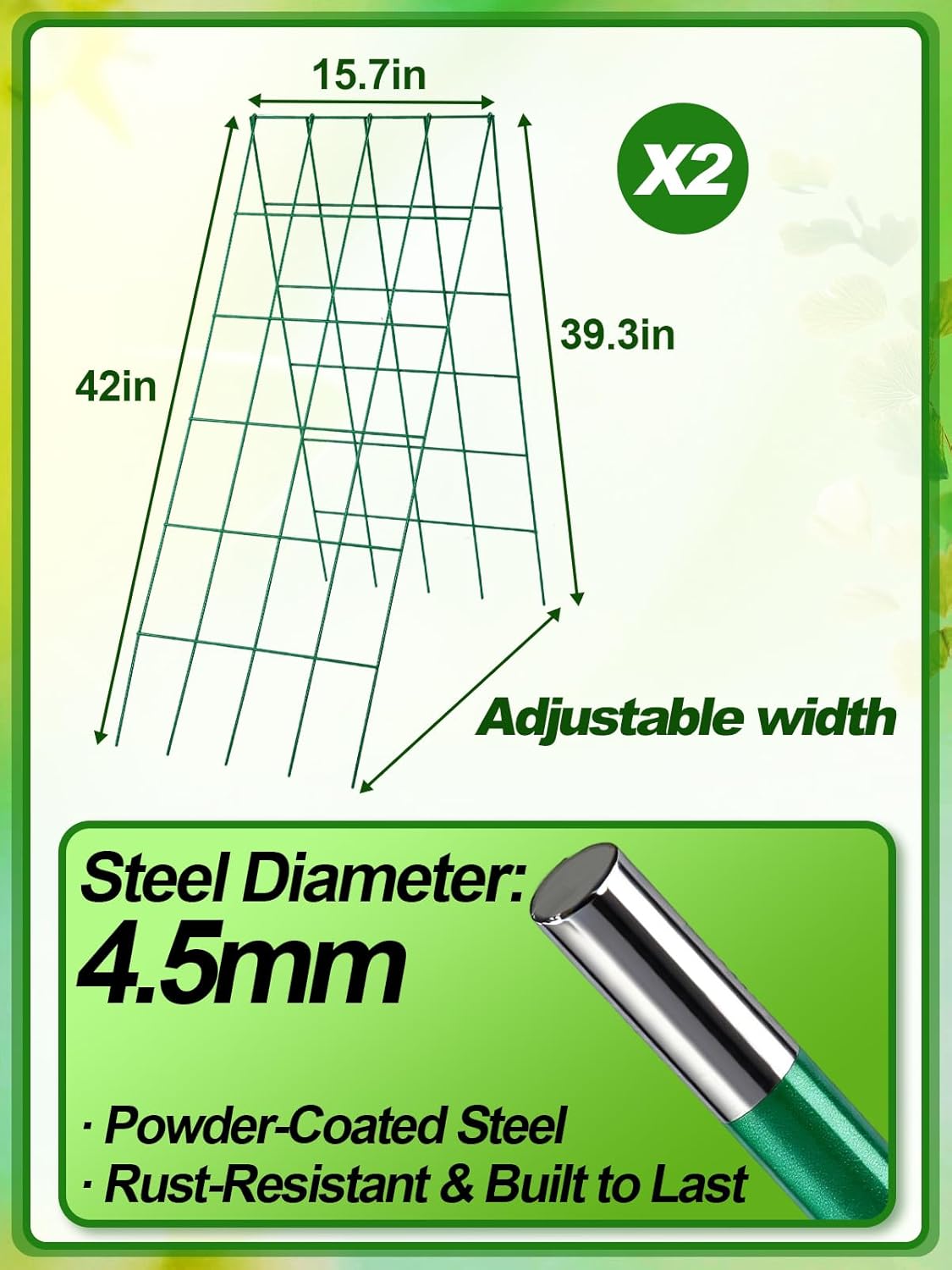 2 Sets Cucumber Trellis for Raised Garden Bed - 4.5mm Wire Heavy Duty Weather-Resistant Foldable A-Frame Metal Plant Support, for Squash Pole Bean Climbing Plants Vegetables Outdoor