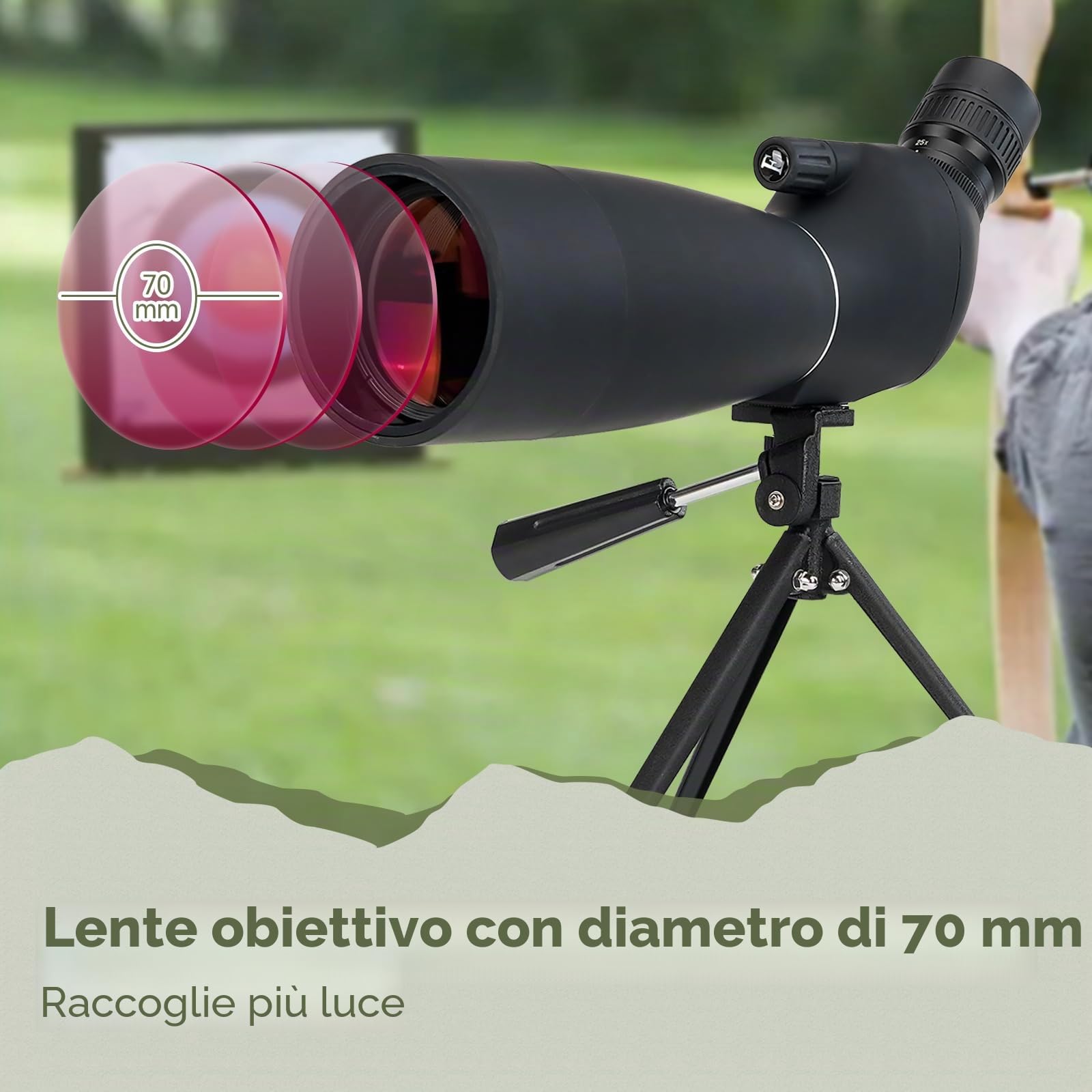 Svbony SV28PLUS Cannocchiale con Treppiedi Smartphone Adapter, 25-75x70mm con A5 Rosso Bordeaux FMC BAK4 IP65, Telescopi Spotting Scope per Adulti tiro a segno Tiro con l'arco Birdwatching