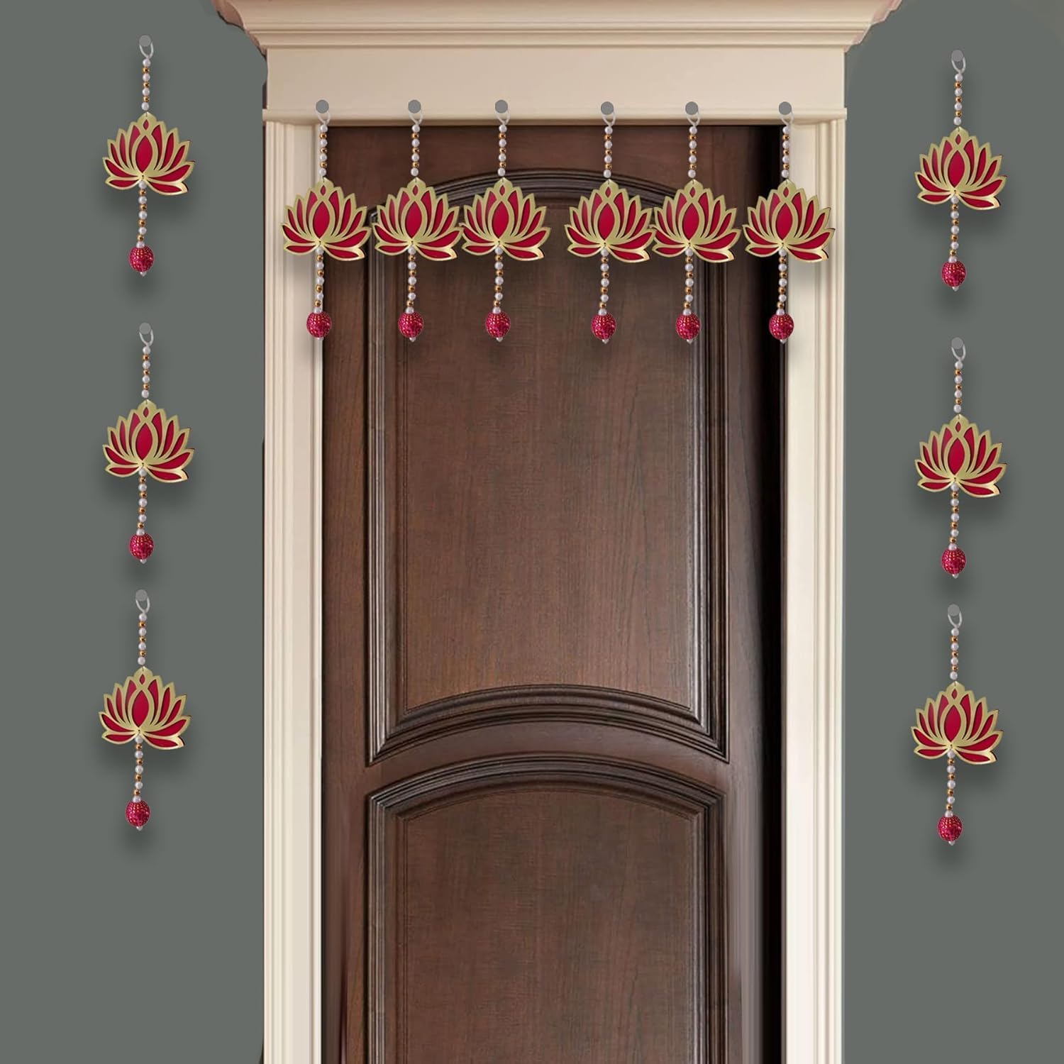 Ręcznie robione zawieszki z lotosu do dekoracji – 12 szt. 20 cm artykuły dekoracyjne Ganpati do domu, kwiatowe zawieszki ścienne MDF, artykuły dekoracyjne Diwali do wystroju domu