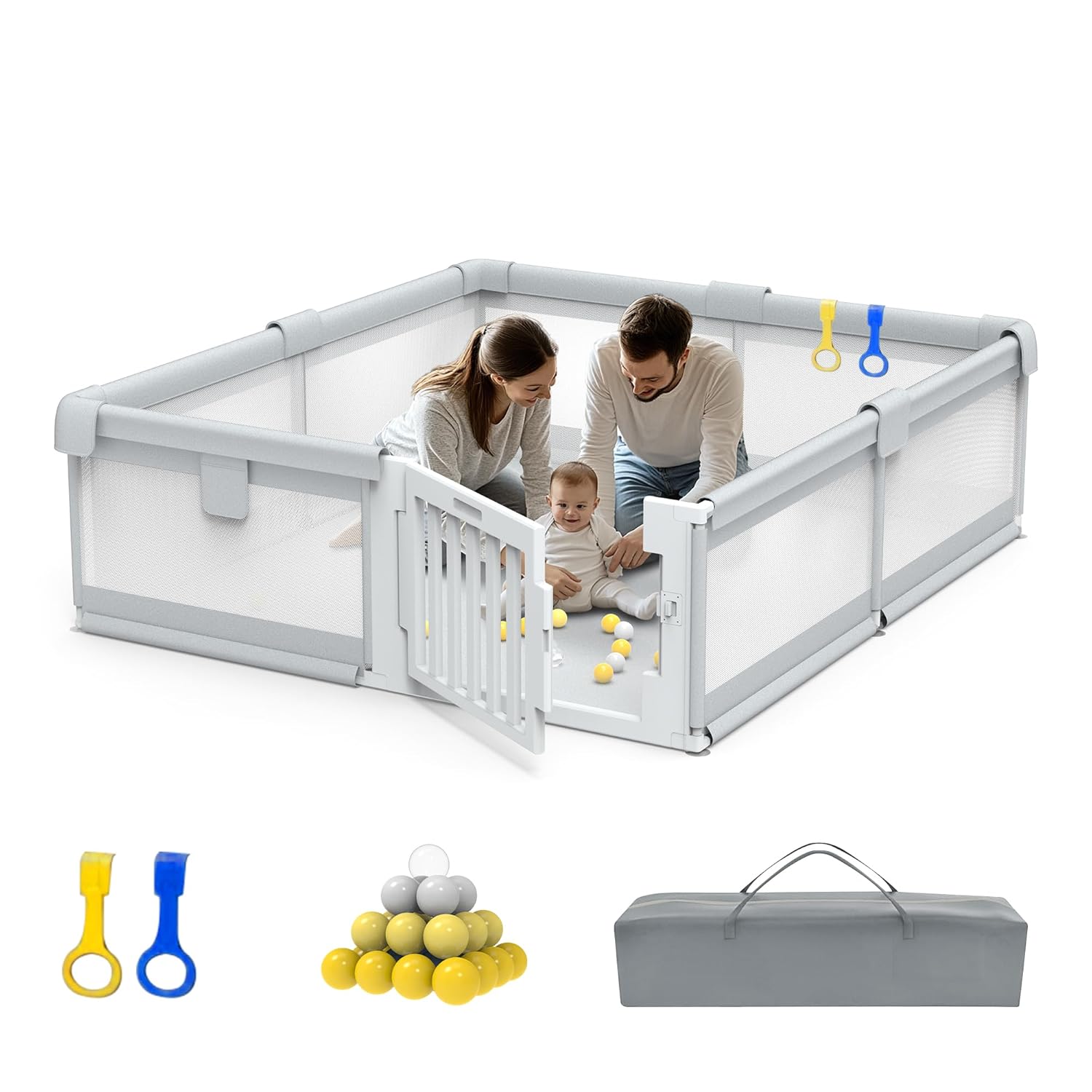 79" ×71" Large Baby Playpen with Gate, Easy Access Baby Play Pen for Infants and Toddlers, Play Yard for 0-3 Years Old, Fence Playyard for Living Room, Anti-Fall, Breathable Meshs