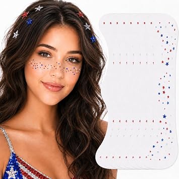 Artlunar 8Pcs 4th of July Face Tattoos, Red White Blue Irregular Mini Star Freckle Stickers for Women & Kids, Patriotic Makeup for Independence Day Parties.