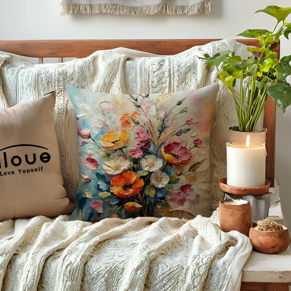 ULOVE LOVE YOURSELF Decorative Throw Pillow Case Oil Painting Floral Cushion Cover Spring Summer Garden Art Pillow Covers 18 X 18 Inches,4Pack Multicolor Flowers Design for Sofa Couch Porch - Image 2