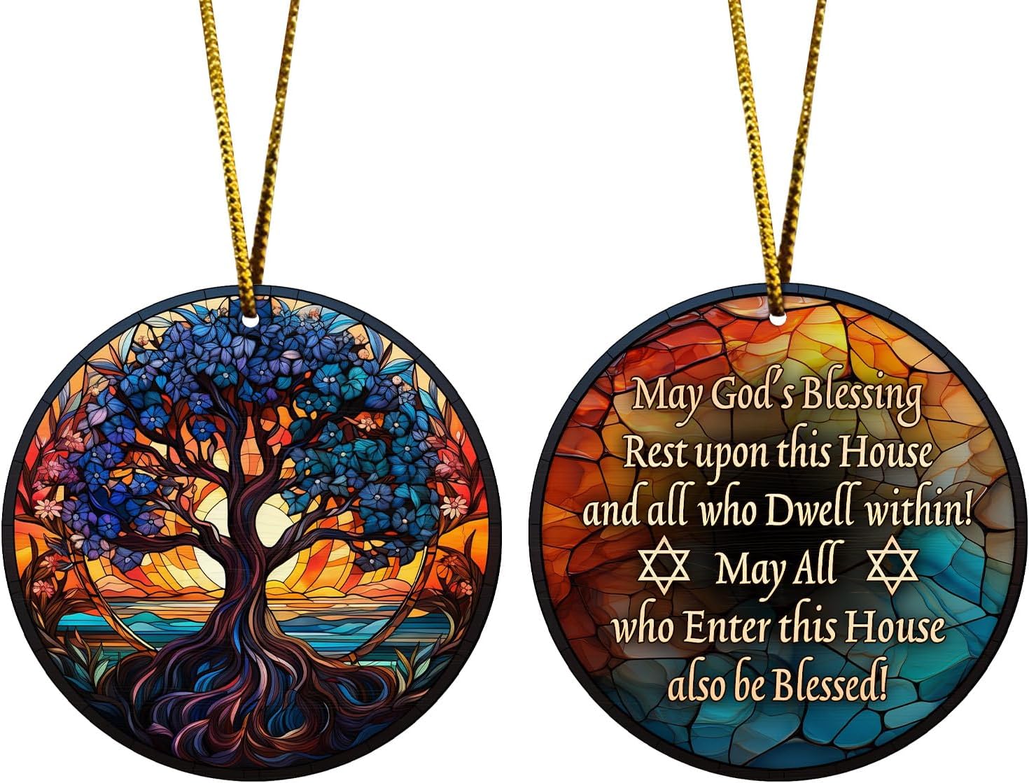 WODORO Jewish Home Blessing Tree Of Life Hanukkah Wooden Ornament, Dreidel Menorah