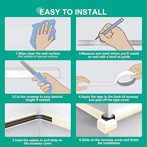 Miniatura 9 de Delamu Cubiertas de cable para cables de 3 a 4 cables en la pared, 254 pulgadas, cubierta de alambre grande para cables en la pared, ocultador de