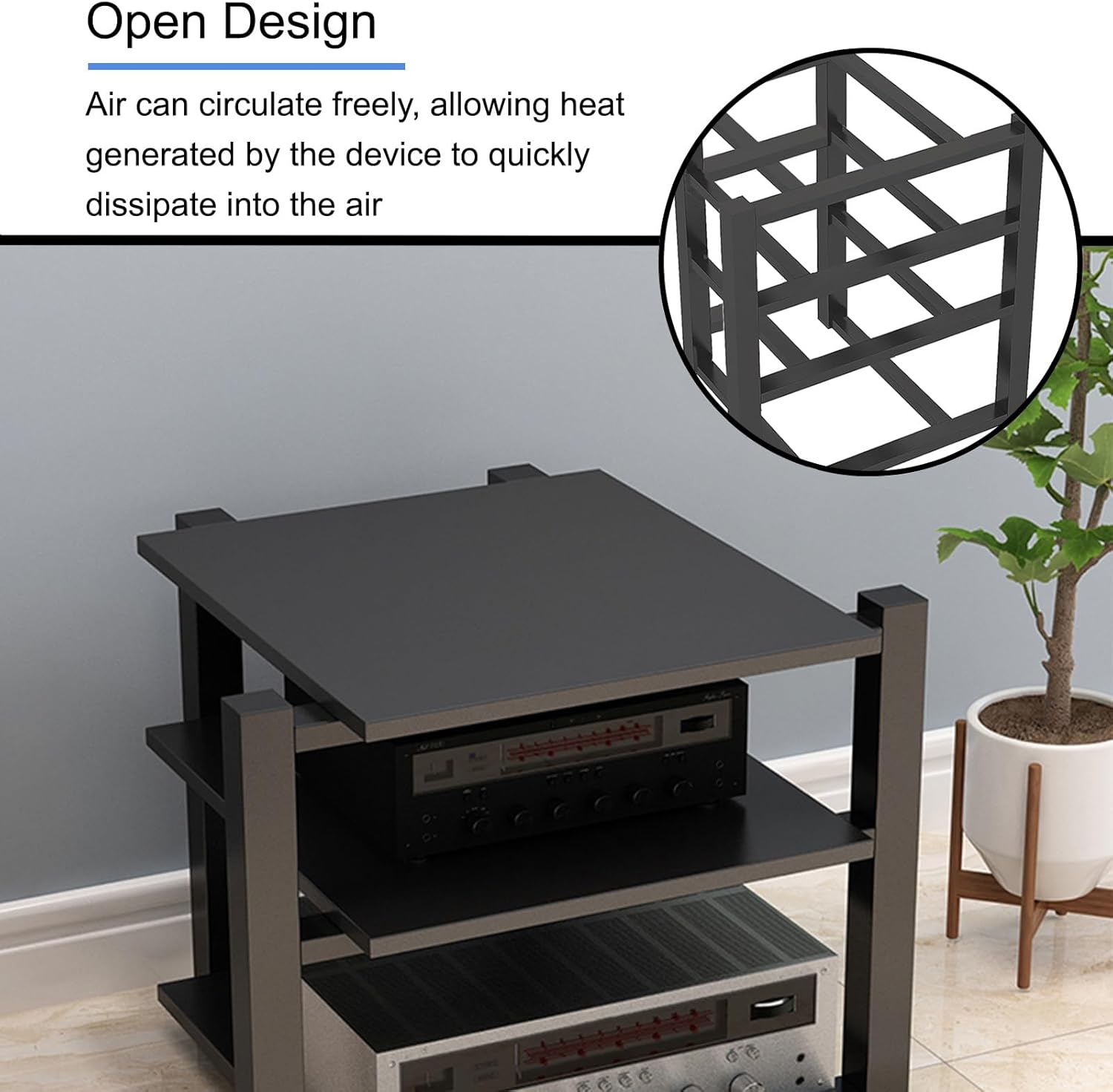 Media Stand Turntable with Storage CD Record Player Stereo Receiver AV, Equipment Cabinet Display Stand, Record Player Entertainment Device, Suitable for Home(Black,40cm/15.7in)