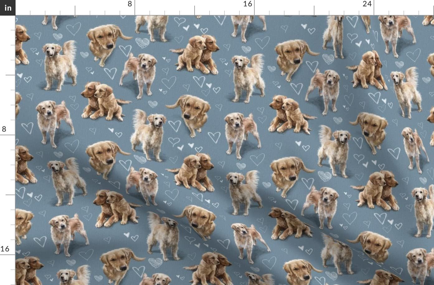 Spoonflower Fabric - Golden Retriever Blue Dog Yellow Puppy Dogs Puppies Lab Printed on Organic Cotton Sateen Fabric by The Yard - Sewing Quilting Apparel Home Decor