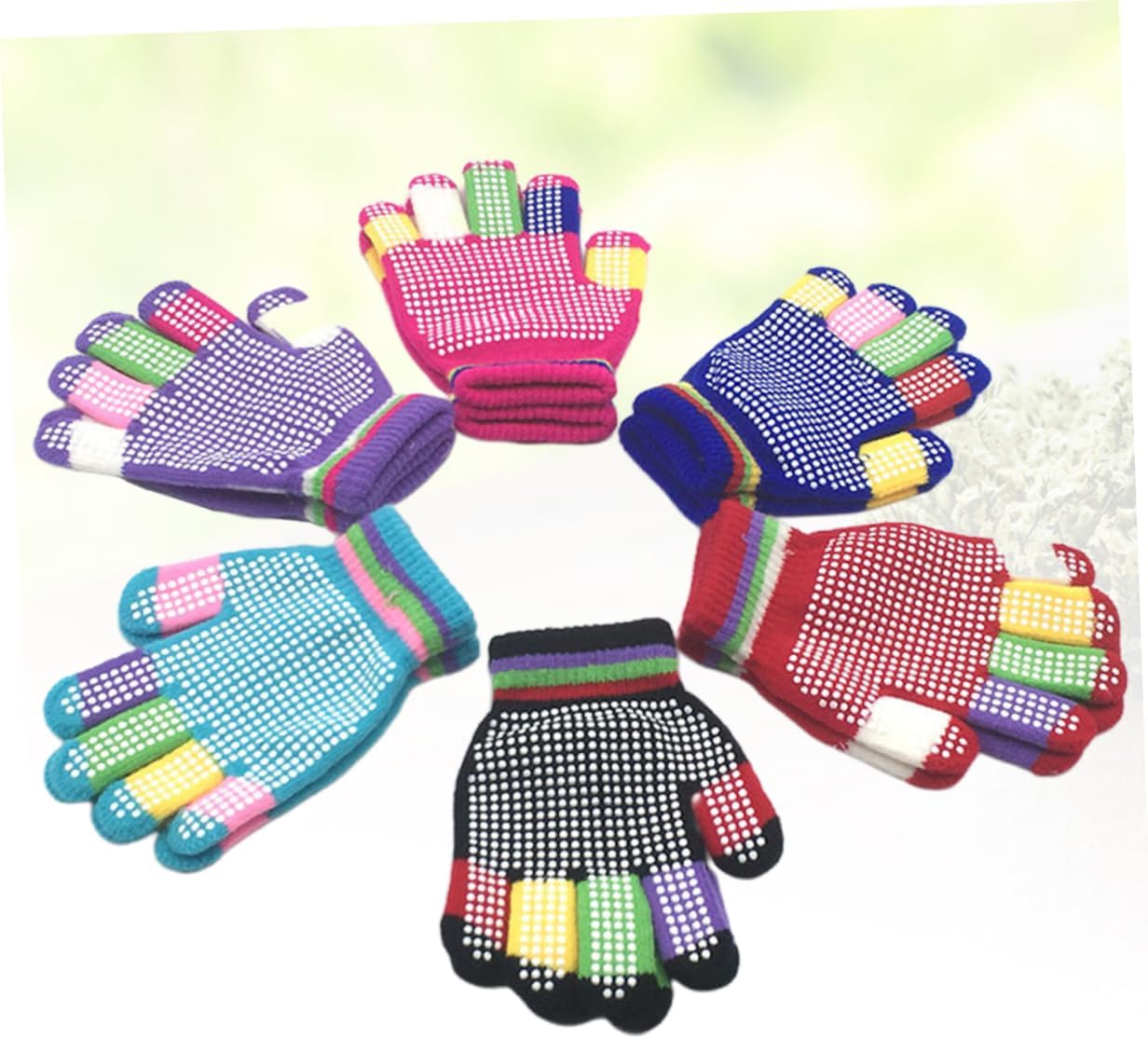 12 Pairs of Kids Non-Slip Stretchy Snow Gloves for Boys and Girls Warm Winter Gripper Gloves Random Color