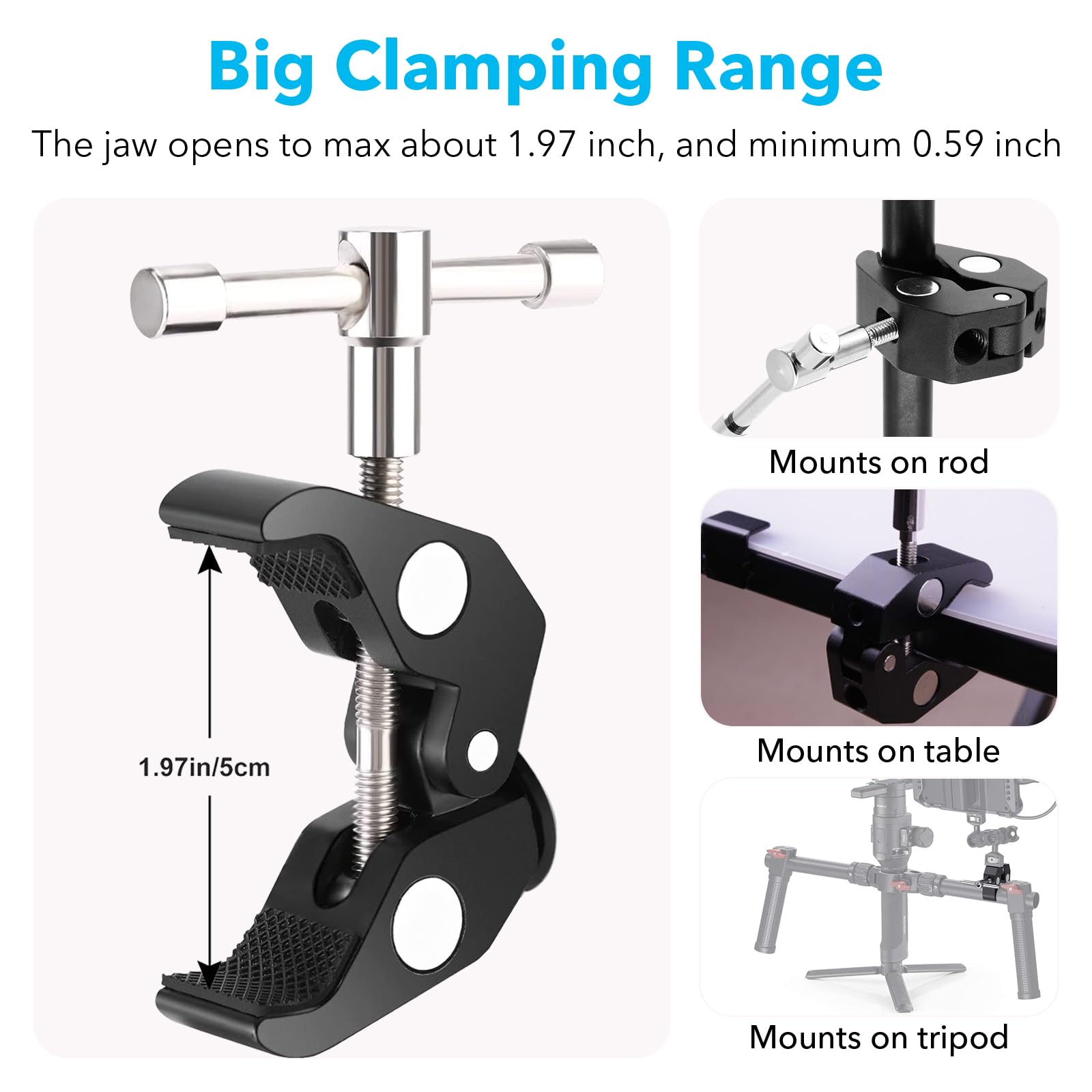 Super Clamp Per Fotocamera - 2 Pezzi Con Filettatura 1/4 E 3/8, In Lega Di Alluminio, Per Treppiedi E Accessori - Foto 11