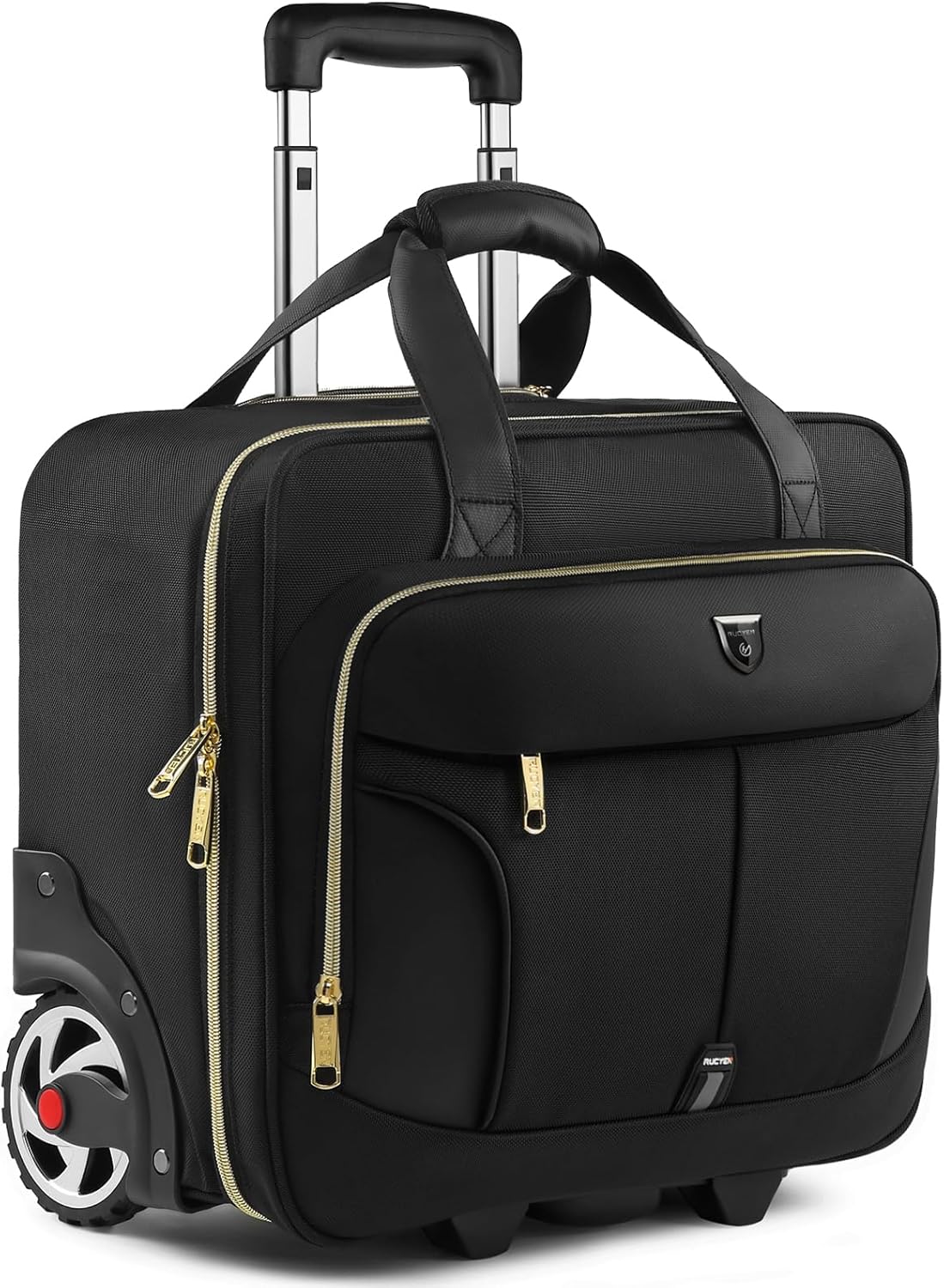 Rolling Laptop Bag,Rolling Briefcase for Men & Women,Laptop Briefcase on Wheels,Carry On Bag for Business Travel Black+Gold Zipper 15.6 inch