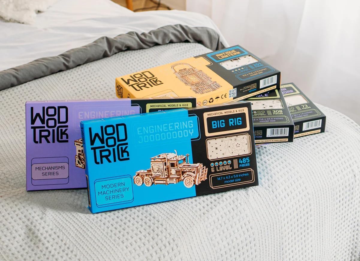 Wood Trick Big Rig Truck Car 3D Wooden Puzzles for Adults to Build - Rides up to 6ft - 14x6″ - Realistic Semi Truck - Wooden Models Engineering DIY Project Mechanical Wood 3D Puzzles Kits