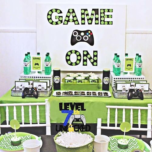 Miniatura 5 de Decoración para pastel de cumpleaños de nivel de 7 cumpleaños para adolescentes, fiesta de cumpleaños nocturna de videojuegos para niños o niñas,
