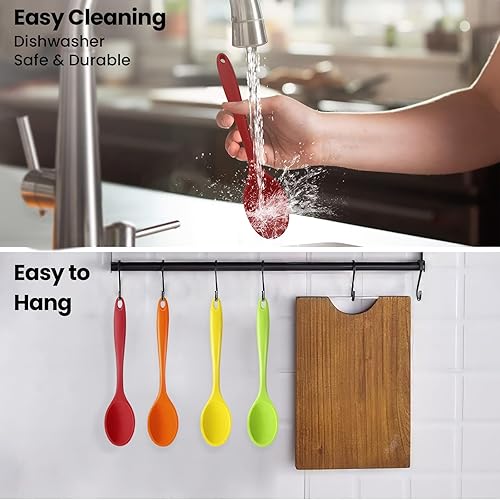 Miniatura 6 de GEEKHOM Cucharas de cocina de silicona, 4 piezas de 8 pulgadas, resistentes al calor, juego de utensilios de cocina de silicona para servir cucharas