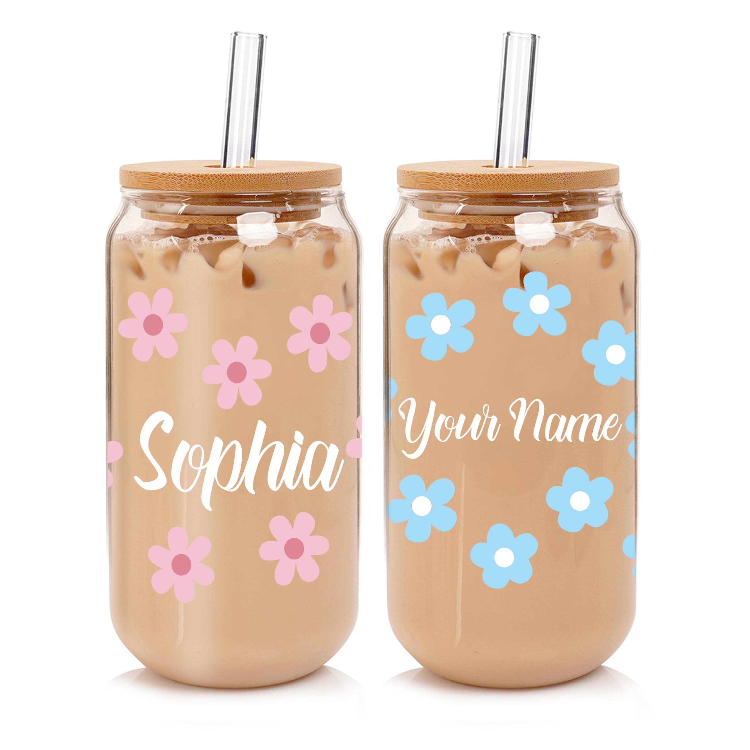 Mason Life Personalised Glass for Mum Women Mothers Day Glass Cups with Lids and Straws-18OZ Iced Coffee Cups with Lids, Personalised Tumbler, Mothers Day Birthday Gift for Women