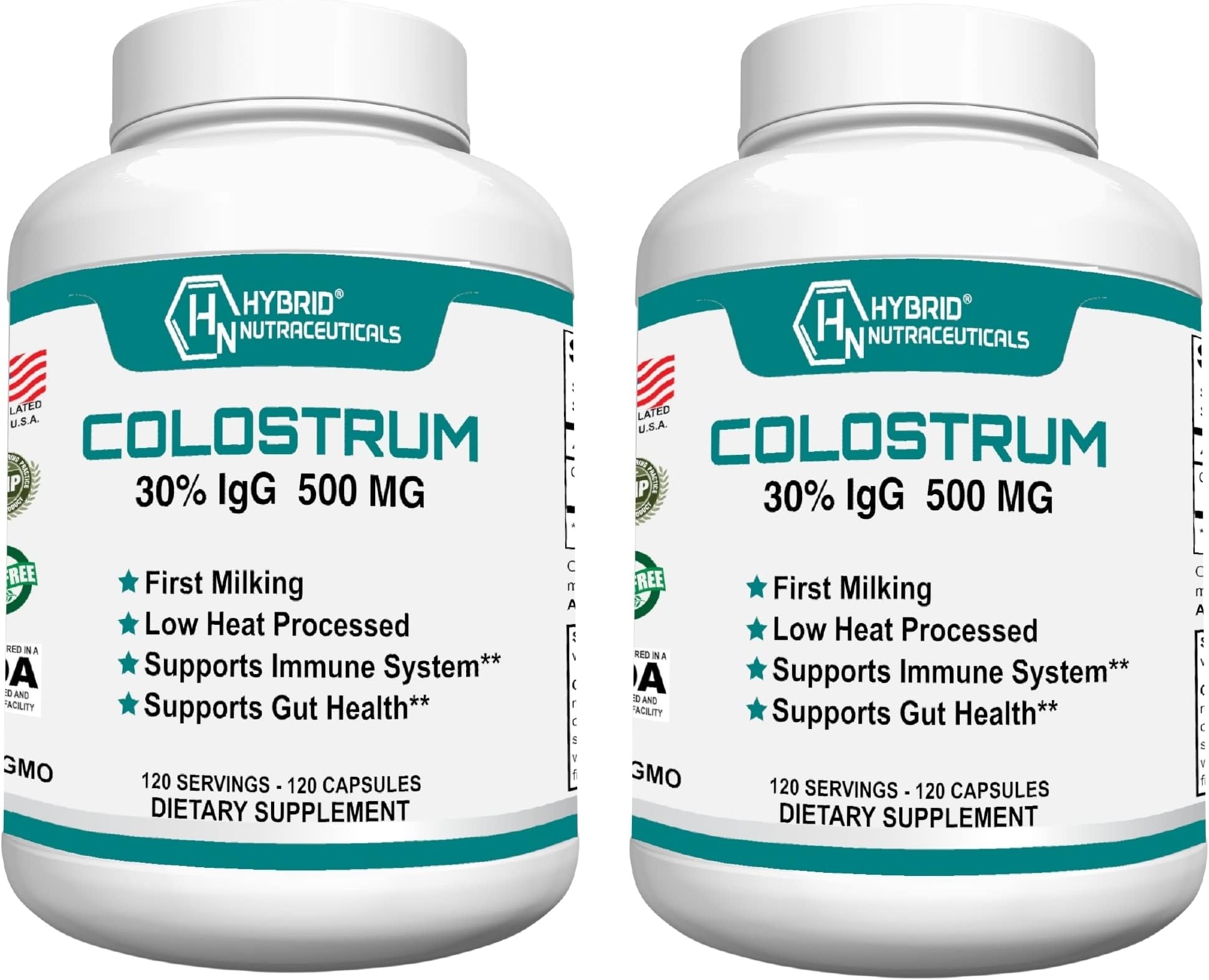 Hybrid Nutraceuticals Bovine Colostrum Supplement - Muscle Building - Immune Support - Powerful Digestion - Lactoferrin Supplement (240 Colostrum Capsules - 500mg - 30% IgG) (2)