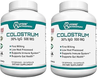 Hybrid Nutraceuticals Bovine Colostrum Supplement - Muscle Building - Immune Support - Powerful Digestion - Lactoferrin Supplement (240 Colostrum Capsules - 500mg - 30% IgG) (2)