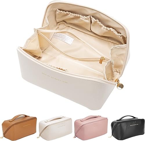 Nuevo bolso cosmético del viaje de la capacidad grande, bolso del organizador del maquillaje, diseño interior claro del bolsillo, Blanco-C