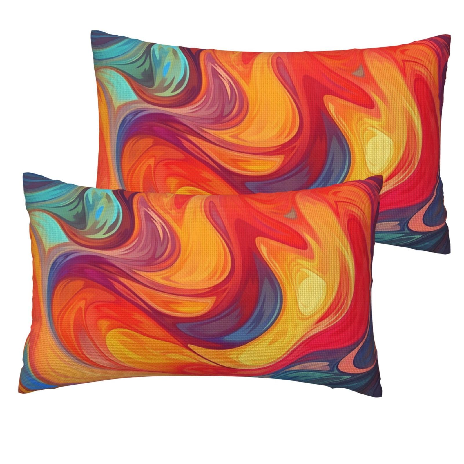 2 Pack Pillow Cases with Hidden Zipper, Soft Breathable Decorative Pillow Covers for Hair and Skin, Artistic Effect Colorful Pillowcases 12"x20" Bed Pillow Protectors Cover for Sleeping Gifts