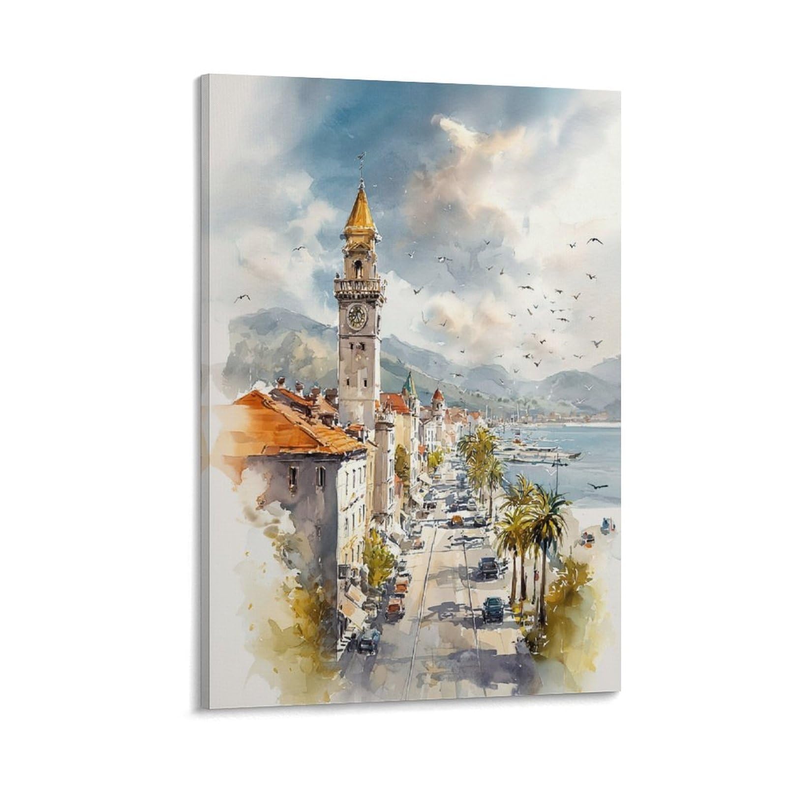 XWYMXZ Charleston Watercolor Painting Coastal City Poster 24x36inch(60x90cm) Vintage Watercolor Canvas Art